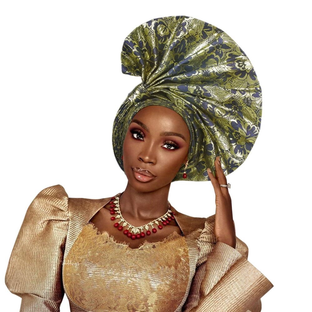 8356 Auto Gele African Head Tie of Nigeria ASO Oke Headwraps Hat Turban